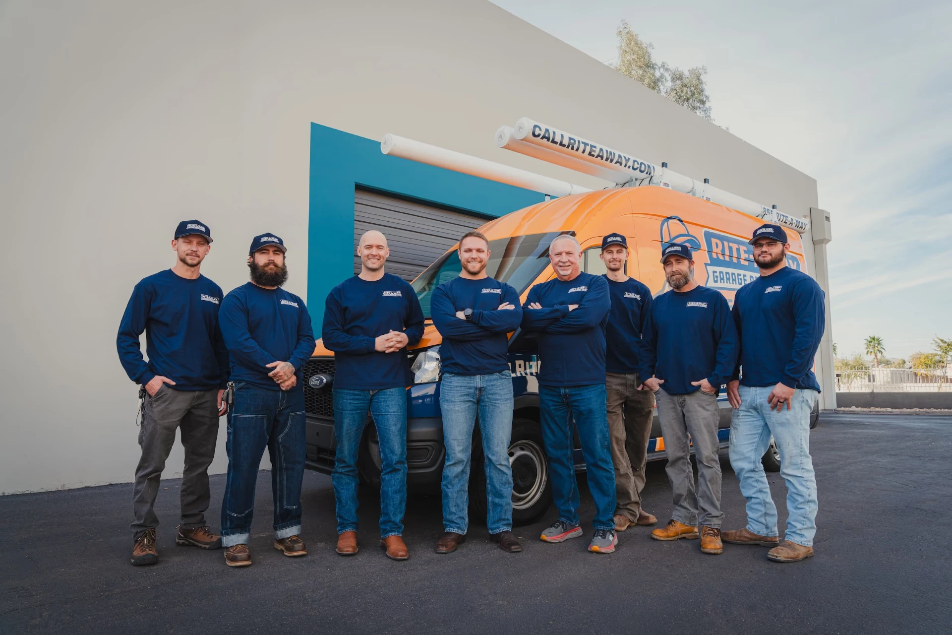 The Rite-A-Way Garage Doors team in front of their service van